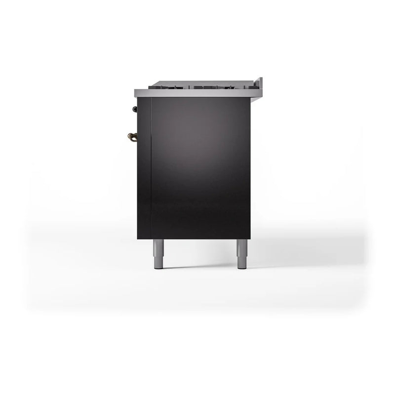 ILVE Nostalgie II 60" Dual Fuel Freestanding Range in Glossy Black with Burnished Trim, UP60FNMPBKB