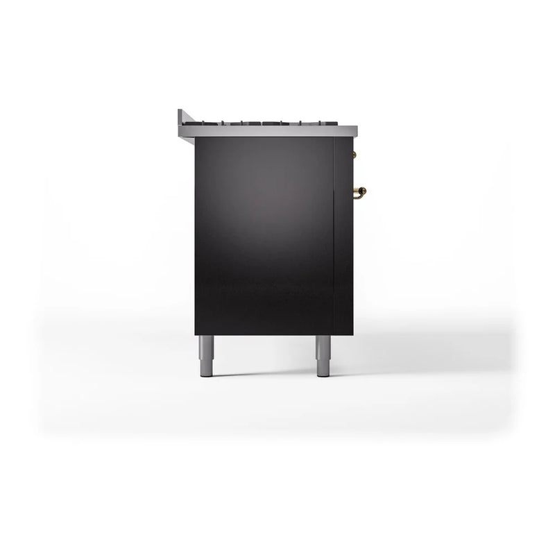 ILVE Nostalgie II 60" Dual Fuel Freestanding Range in Glossy Black with Brass Trim, UP60FNMPBKGLP