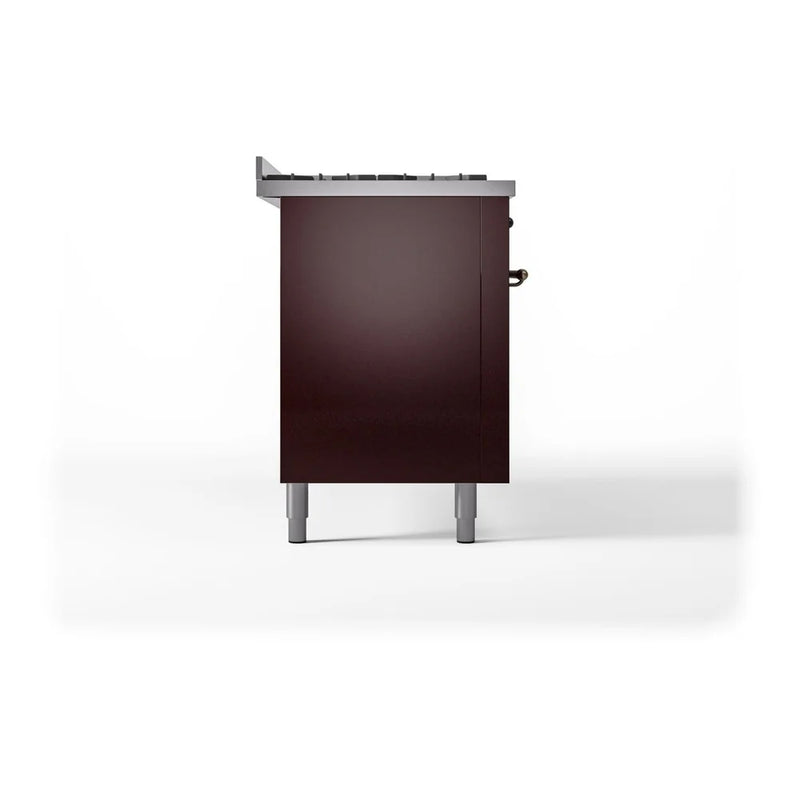ILVE Nostalgie II 60" Dual Fuel Freestanding Range in Burgundy with Burnished Trim, UP60FNMPBUBLP