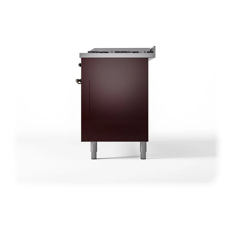 ILVE Nostalgie II 60" Dual Fuel Freestanding Range in Burgundy with Burnished Trim, UP60FNMPBUB