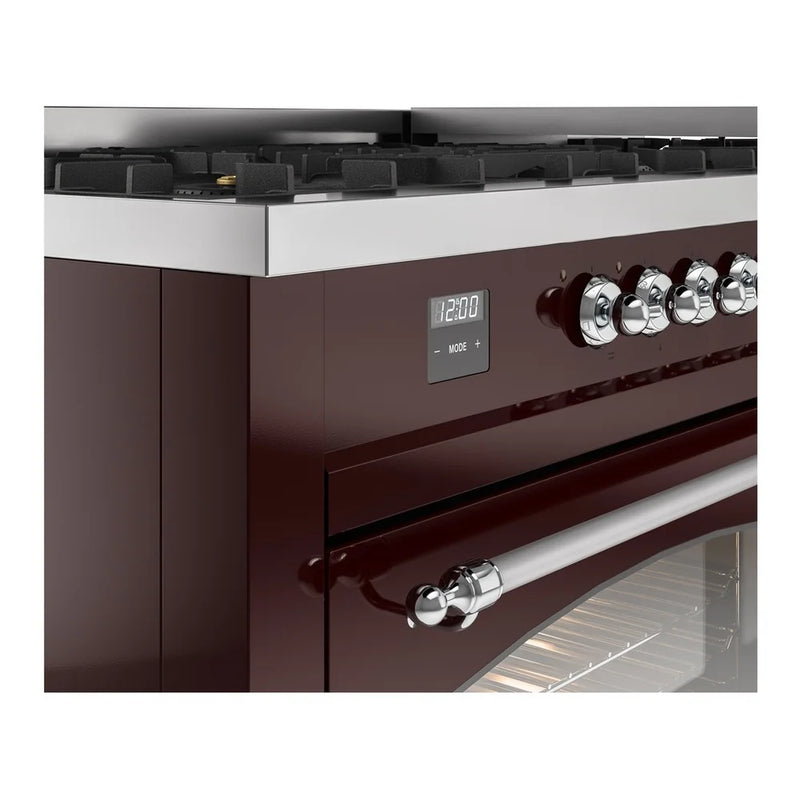 ILVE Nostalgie II 60" Dual Fuel Freestanding Range in Burgundy with Chrome Trim, UP60FNMPBUCLP