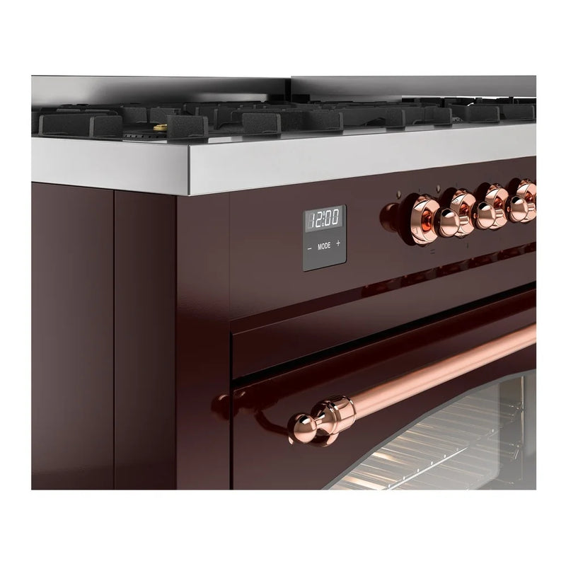 ILVE Nostalgie II 60" Dual Fuel Freestanding Range in Burgundy with Copper Trim, UP60FNMPBUPLP