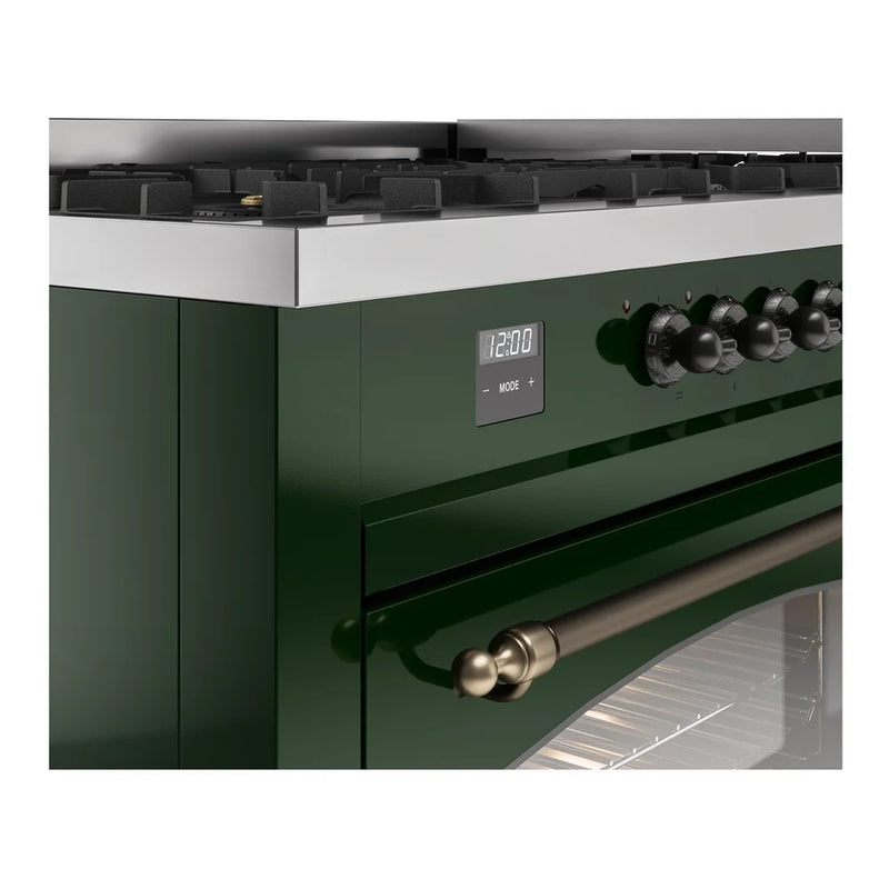 ILVE Nostalgie II 60" Dual Fuel Freestanding Range in Emerald Green with Burnished Trim, UP60FNMPEGBLP