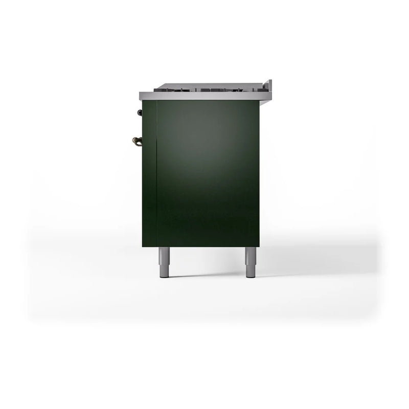 ILVE Nostalgie II 60" Dual Fuel Freestanding Range in Emerald Green with Burnished Trim, UP60FNMPEGBLP