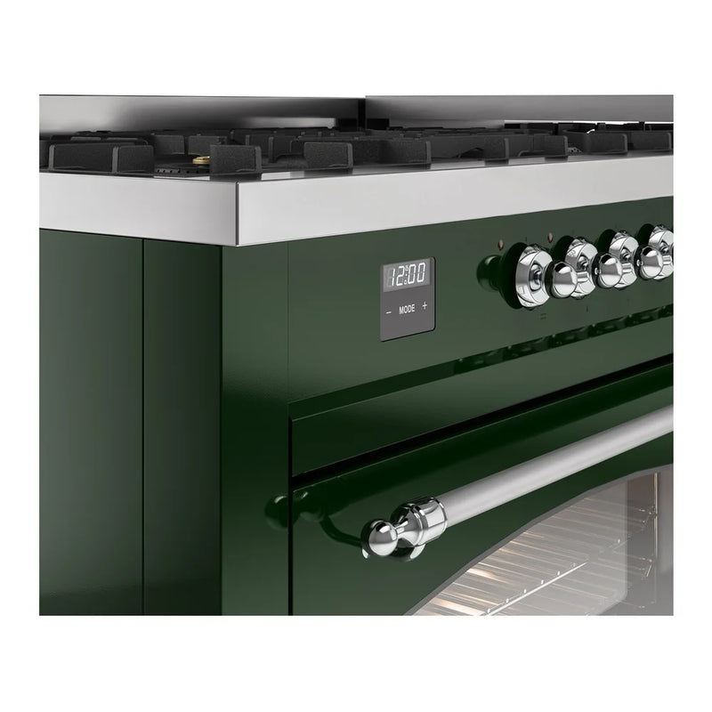 ILVE Nostalgie II 60" Dual Fuel Freestanding Range in Emerald Green with Chrome Trim, UP60FNMPEGCLP
