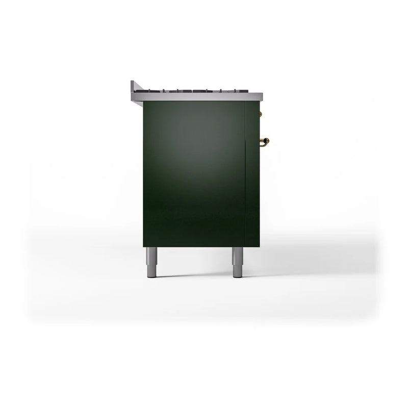 ILVE Nostalgie II 60" Dual Fuel Freestanding Range in Emerald Green with Brass Trim, UP60FNMPEGG