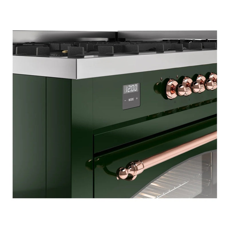 ILVE Nostalgie II 60" Dual Fuel Freestanding Range in Emerald Green with Copper Trim, UP60FNMPEGPLP
