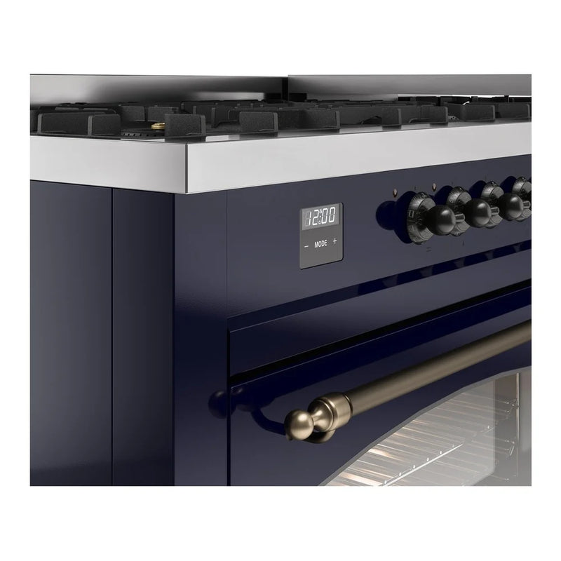 ILVE Nostalgie II 60" Dual Fuel Freestanding Range in Midnight Blue with Burnished Trim, UP60FNMPMBBLP