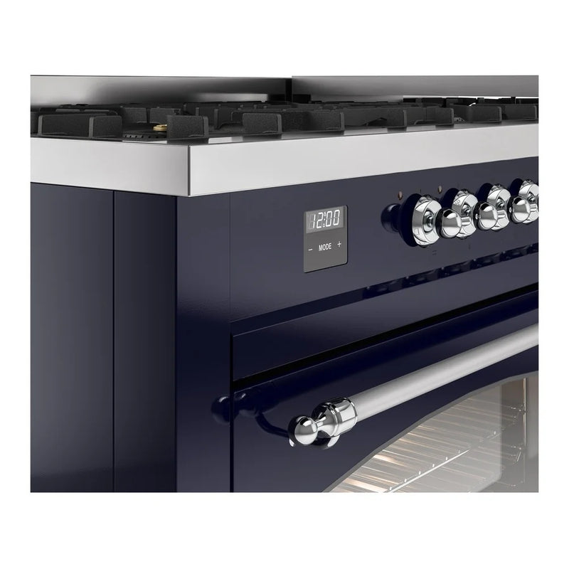 ILVE Nostalgie II 60" Dual Fuel Freestanding Range in Midnight Blue with Chrome Trim, UP60FNMPMBC