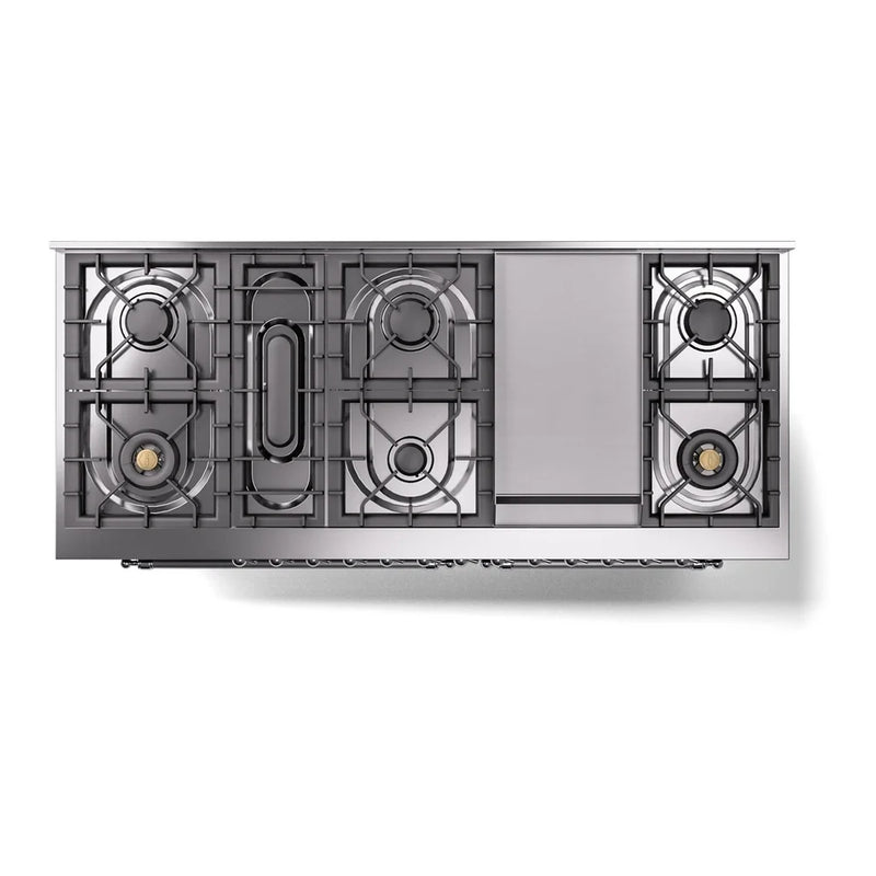ILVE Nostalgie II 60" Dual Fuel Freestanding Range in Midnight Blue with Chrome Trim, UP60FNMPMBC