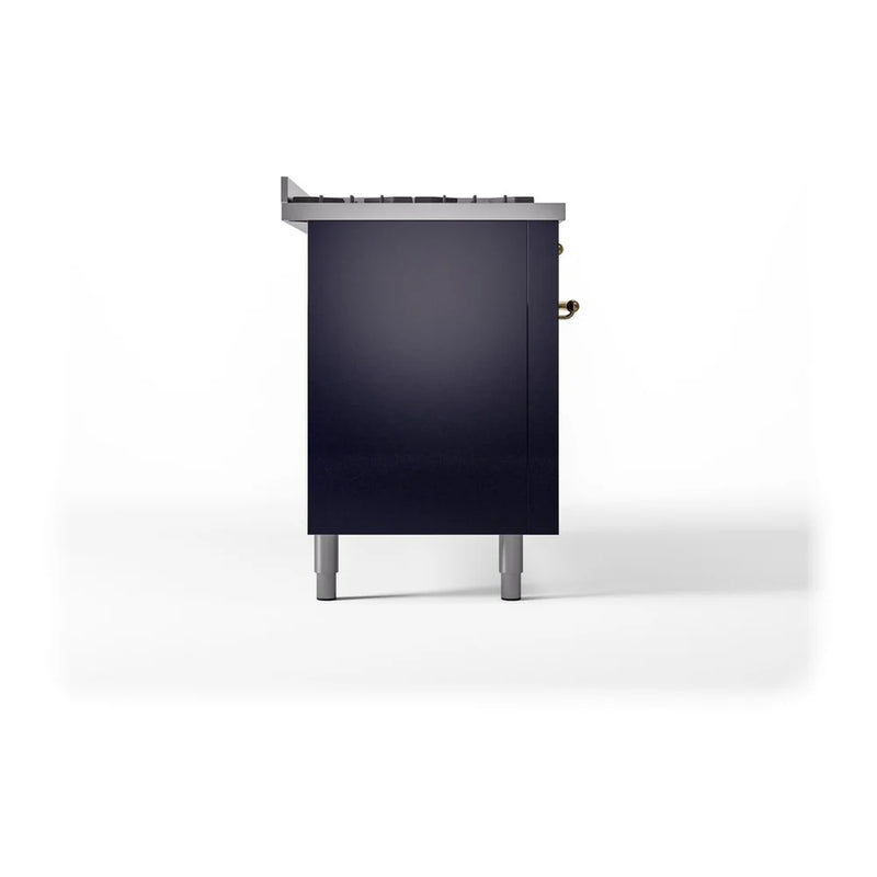 ILVE Nostalgie II 60" Dual Fuel Freestanding Range in Midnight Blue with Brass Trim, UP60FNMPMBGLP