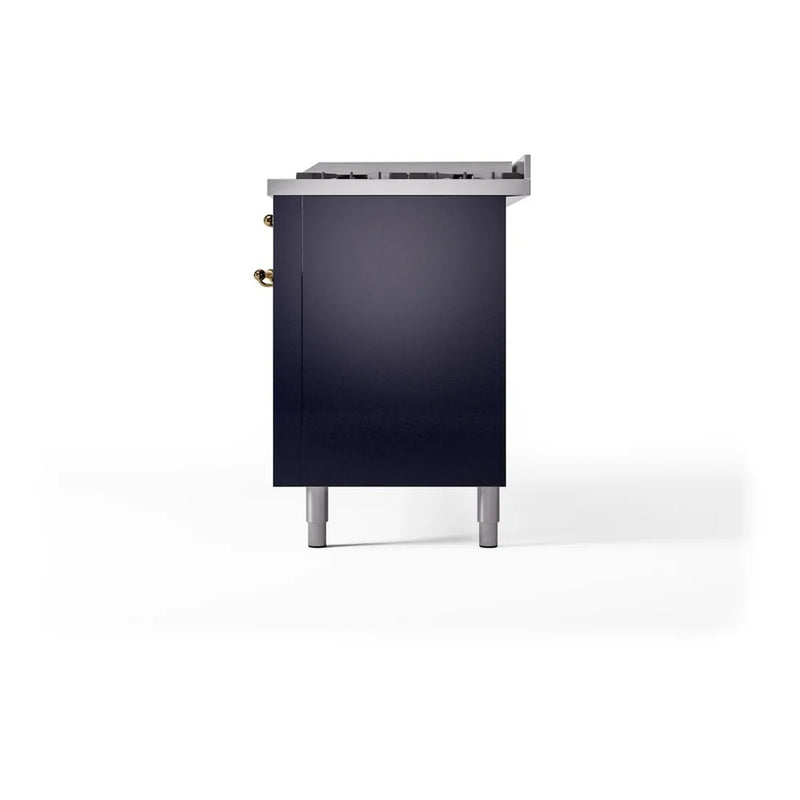 ILVE Nostalgie II 60" Dual Fuel Freestanding Range in Midnight Blue with Brass Trim, UP60FNMPMBGLP