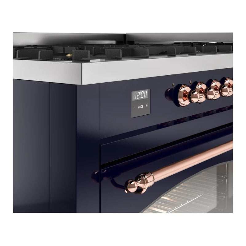 ILVE Nostalgie II 60" Dual Fuel Freestanding Range in Midnight Blue with Copper Trim, UP60FNMPMBPLP