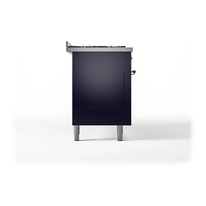 ILVE Nostalgie II 60" Dual Fuel Freestanding Range in Midnight Blue with Copper Trim, UP60FNMPMBPLP
