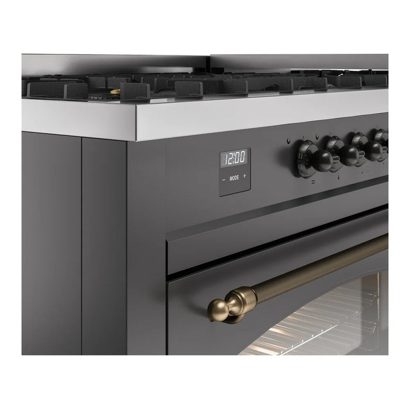 ILVE Nostalgie II 60" Dual Fuel Freestanding Range in Graphite Matte with Burnished Trim, UP60FNMPMGB