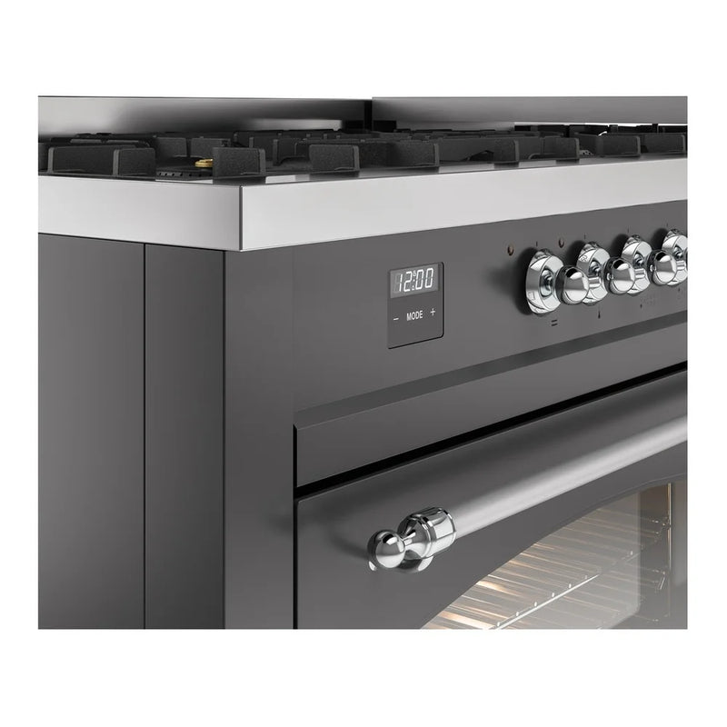 ILVE Nostalgie II 60" Dual Fuel Freestanding Range in Graphite Matte with Chrome Trim, UP60FNMPMGC