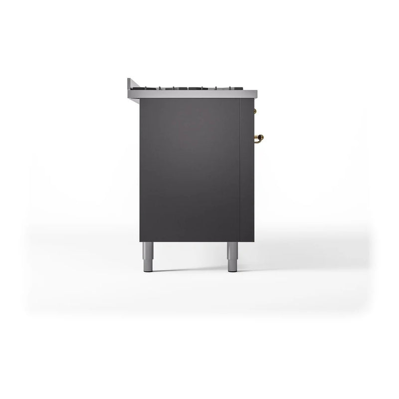 ILVE Nostalgie II 60" Dual Fuel Freestanding Range in Graphite Matte with Brass Trim, UP60FNMPMGG