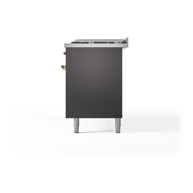 ILVE Nostalgie II 60" Dual Fuel Freestanding Range in Graphite Matte with Brass Trim, UP60FNMPMGG