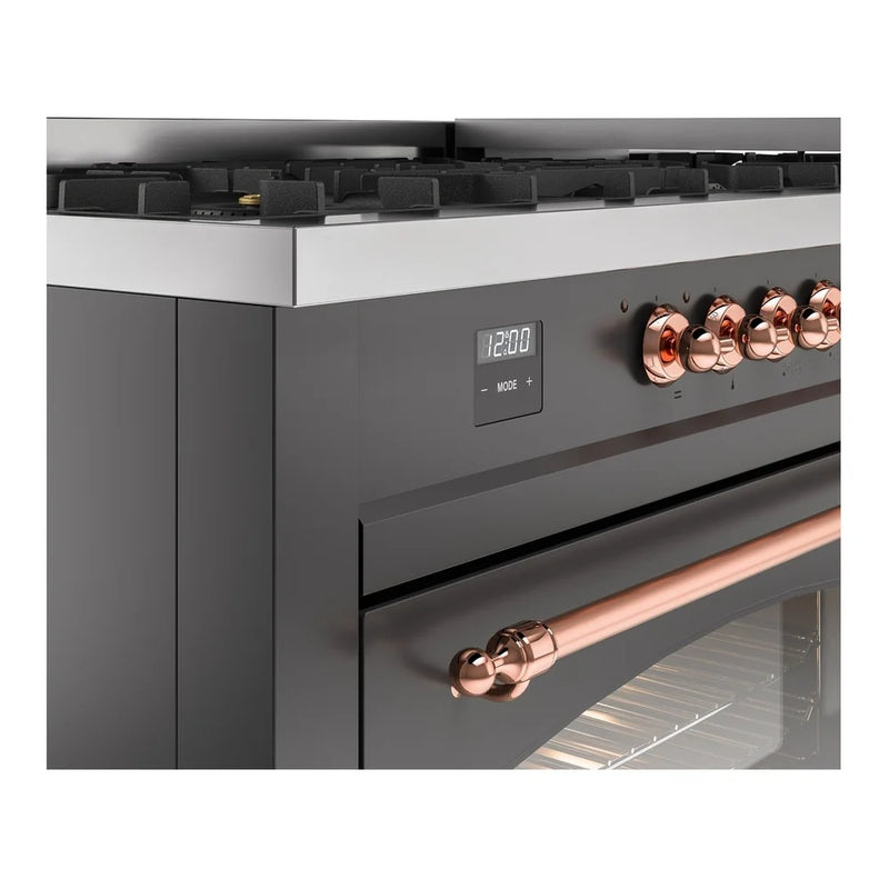 ILVE Nostalgie II 60" Dual Fuel Freestanding Range in Graphite Matte with Copper Trim, UP60FNMPMGP