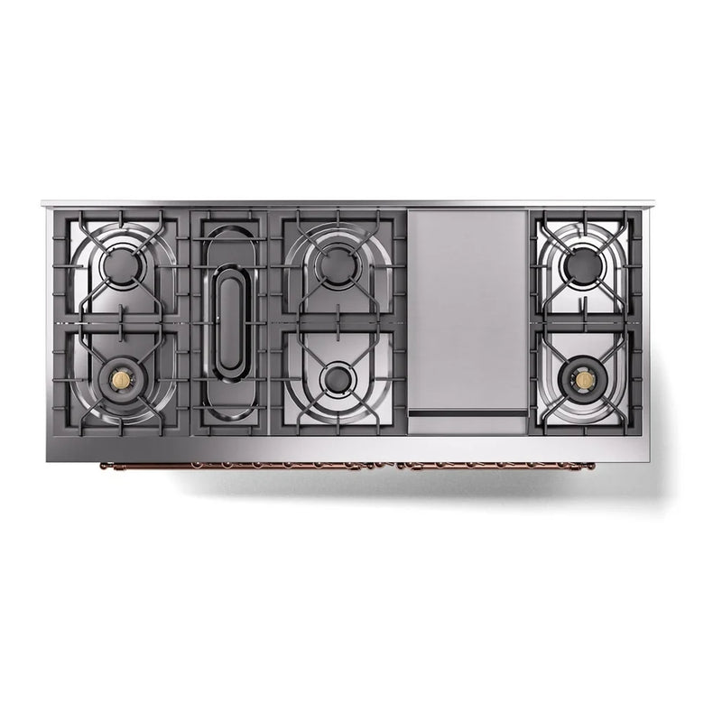 ILVE Nostalgie II 60" Dual Fuel Freestanding Range in Graphite Matte with Copper Trim, UP60FNMPMGP