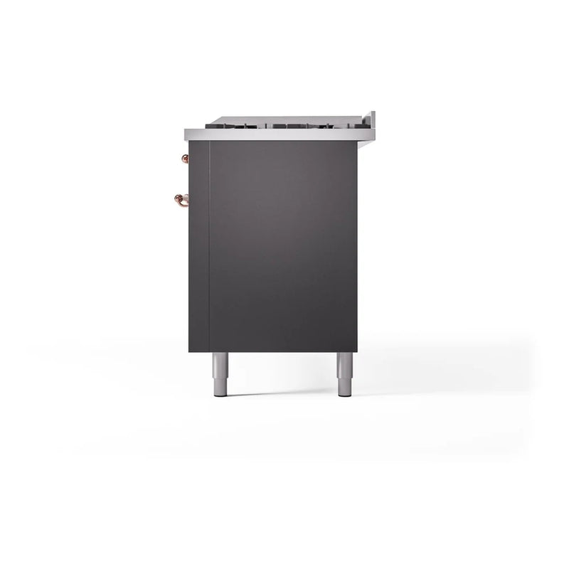ILVE Nostalgie II 60" Dual Fuel Freestanding Range in Graphite Matte with Copper Trim, UP60FNMPMGP