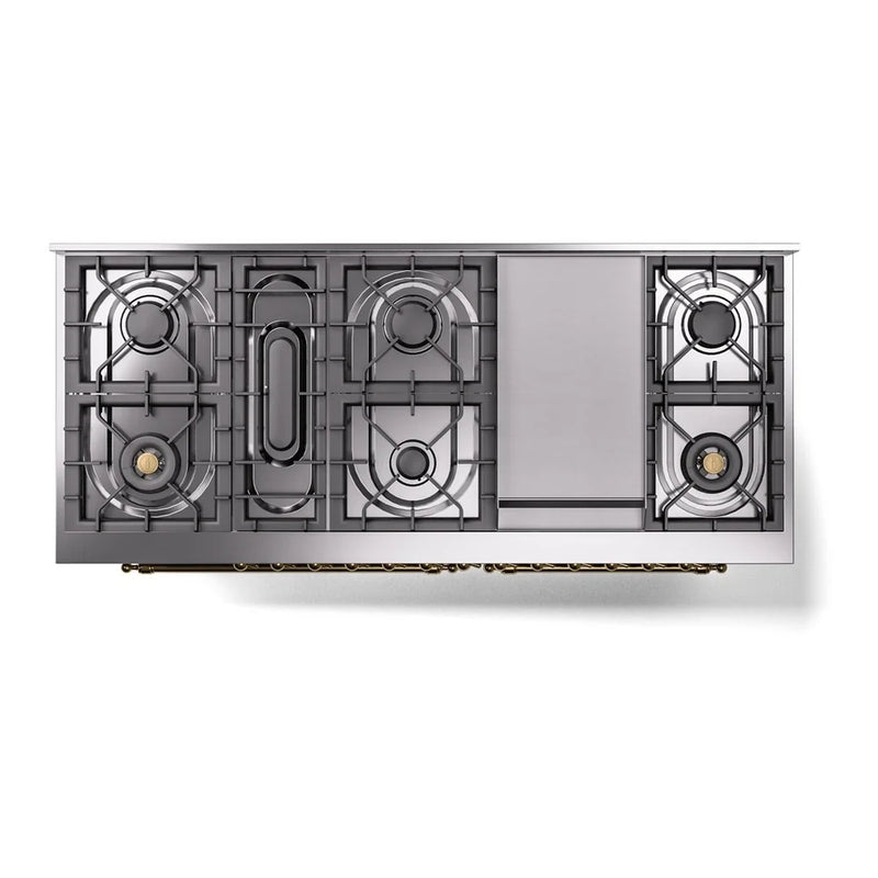 ILVE Nostalgie II 60" Dual Fuel Freestanding Range in RAL Color with Brass Trim, UP60FNMPRAGLP