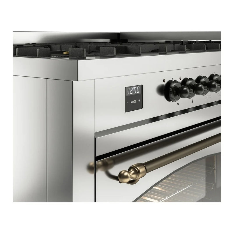 ILVE Nostalgie II 60" Dual Fuel Freestanding Range in Stainless Steel with Burnished Trim, UP60FNMPSSBLP