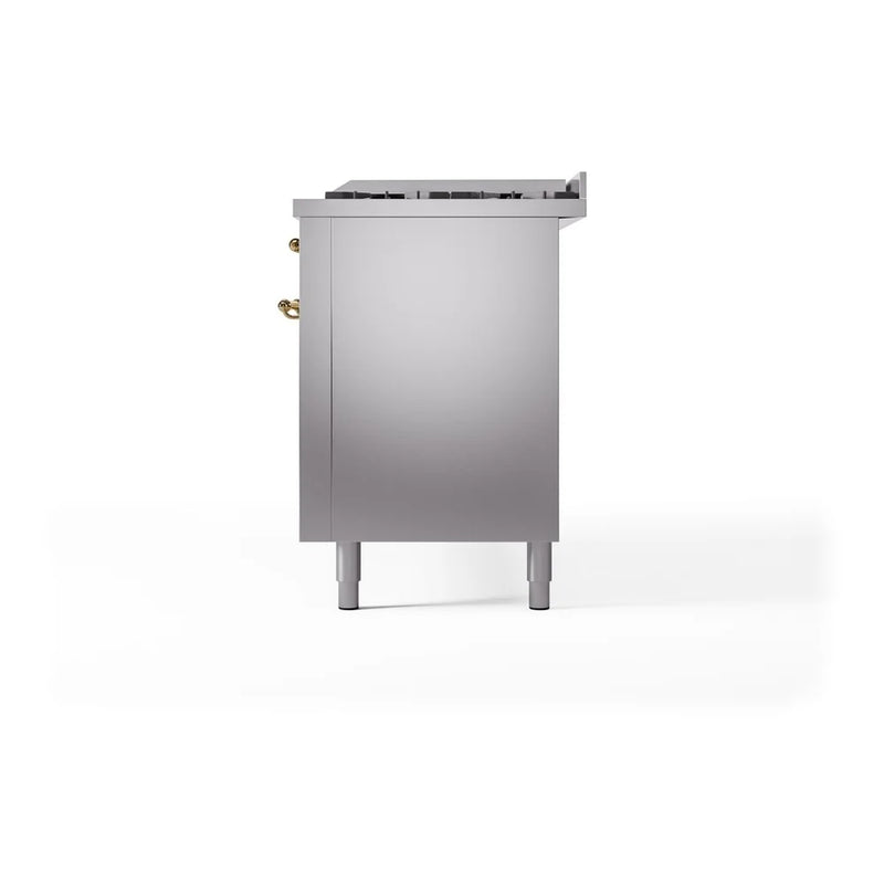 ILVE Nostalgie II 60" Dual Fuel Freestanding Range in Stainless Steel with Brass Trim, UP60FNMPSSGLP