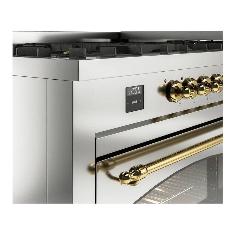 ILVE Nostalgie II 60" Dual Fuel Freestanding Range in Stainless Steel with Brass Trim, UP60FNMPSSG