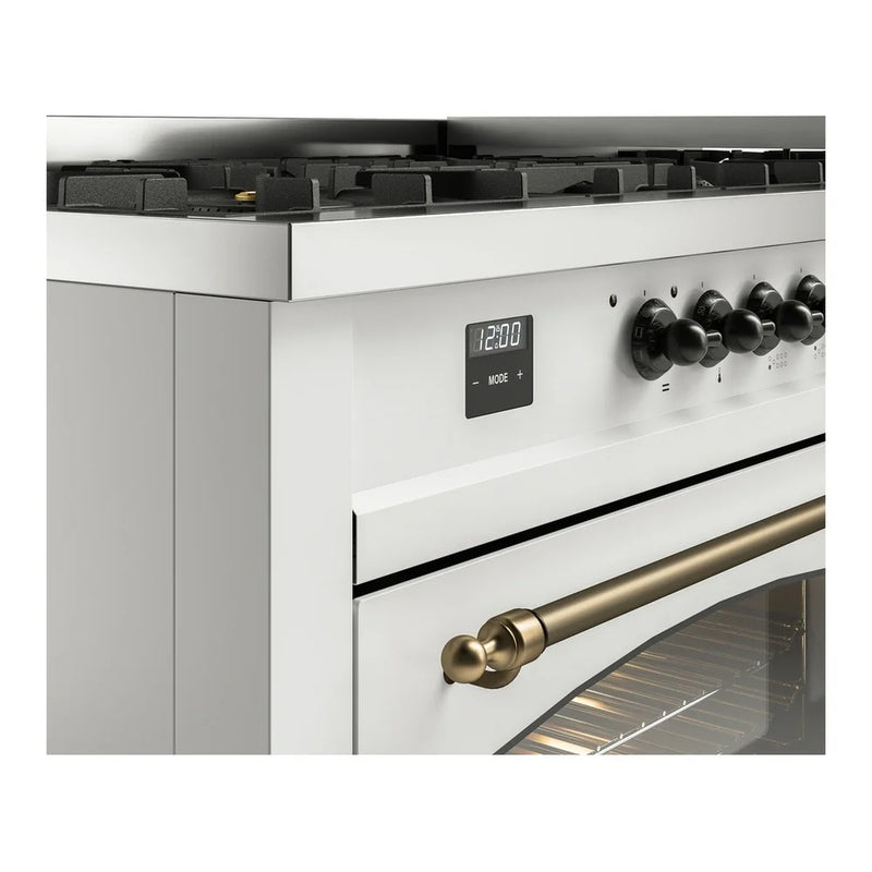 ILVE Nostalgie II 60" Dual Fuel Freestanding Range in White with Burnished Trim, UP60FNMPWHB