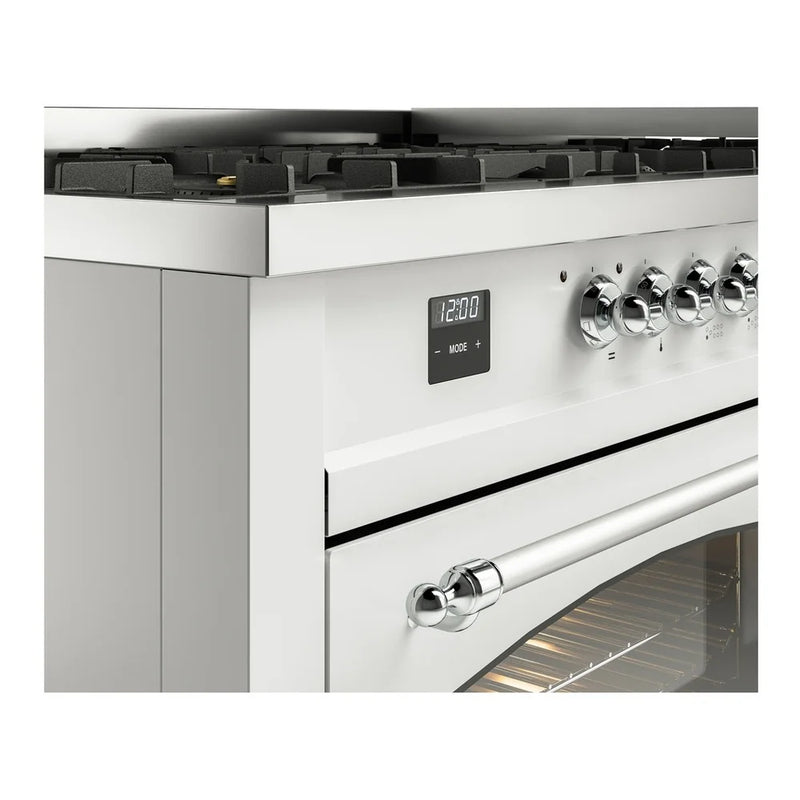 ILVE Nostalgie II 60" Dual Fuel Freestanding Range in White with Chrome Trim, UP60FNMPWHCLP