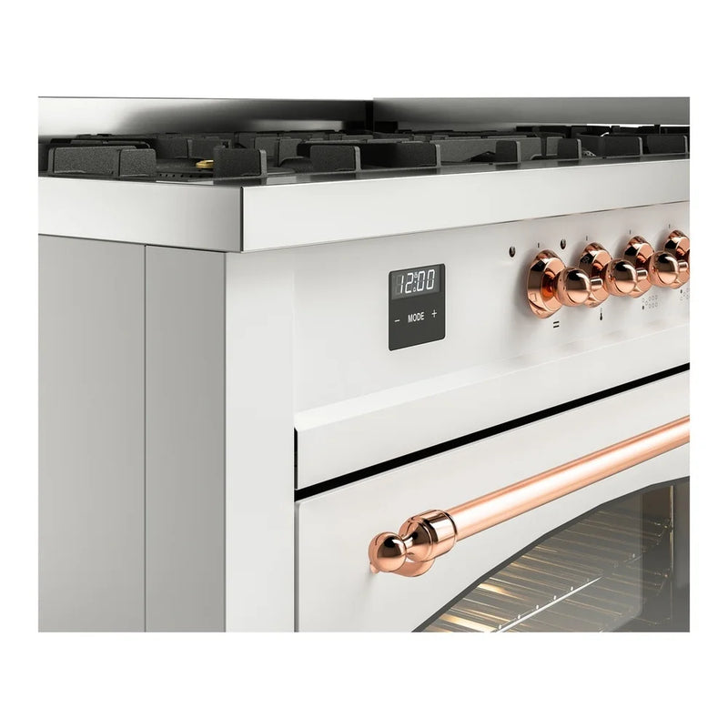 ILVE Nostalgie II 60" Dual Fuel Freestanding Range in White with Copper Trim, UP60FNMPWHPLP
