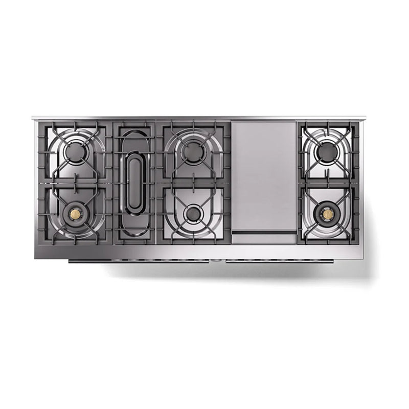 ILVE Professional Plus II 60" Dual Fuel Freestanding Range in Blue Grey with Stainless Steel Trim, UP60FQMPBG