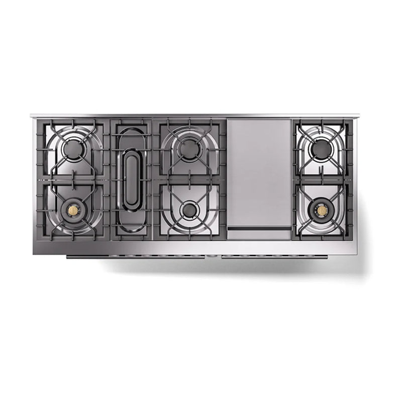 ILVE Professional Plus II 60" Dual Fuel Freestanding Range in Glossy Black with Stainless Steel Trim, UP60FQMPBKLP