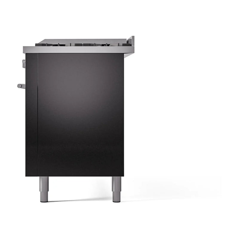 ILVE Professional Plus II 60" Dual Fuel Freestanding Range in Glossy Black with Stainless Steel Trim, UP60FQMPBKLP