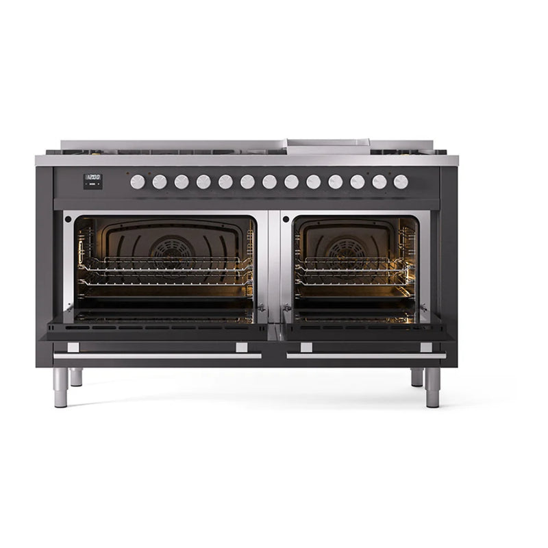 ILVE Professional Plus II 60" Dual Fuel Freestanding Range in Graphite Matte with Stainless Steel Trim, UP60FQMPMG
