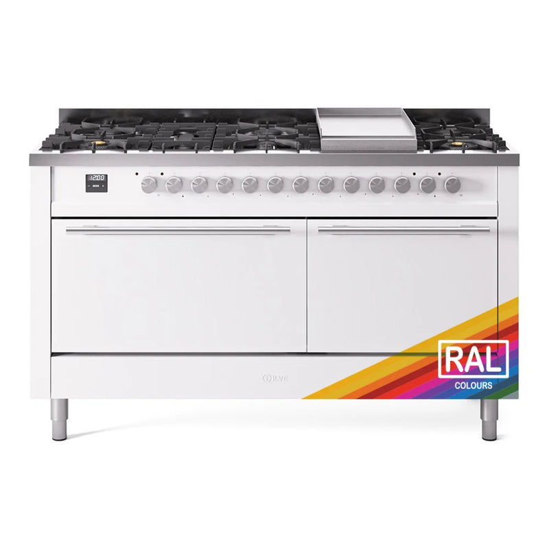 ILVE Professional Plus II 60" Dual Fuel Freestanding Range in RAL Color with Stainless Steel Trim, UP60FQMPRALP