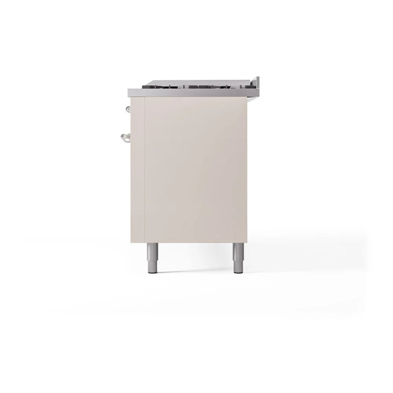 ILVE Nostalgie II 60" Dual Fuel Freestanding Range in Antique White with Chrome Trim, UP60FQNMPAWCLP