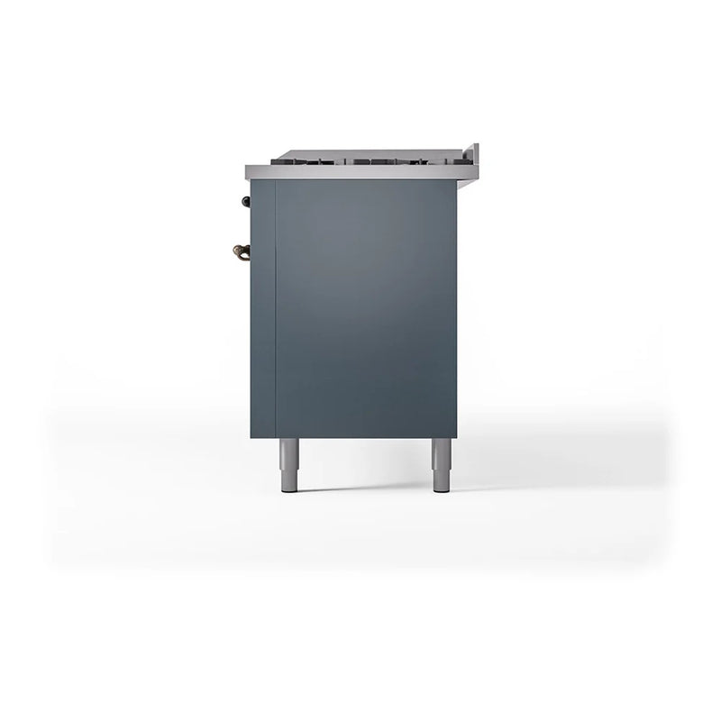 ILVE Nostalgie II 60" Dual Fuel Freestanding Range in Blue Grey with Burnished Trim, UP60FQNMPBGB