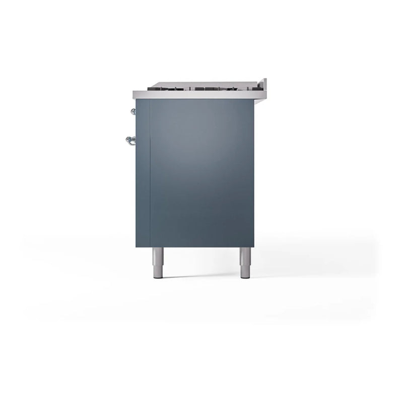 ILVE Nostalgie II 60" Dual Fuel Freestanding Range in Blue Grey with Chrome Trim, UP60FQNMPBGCLP