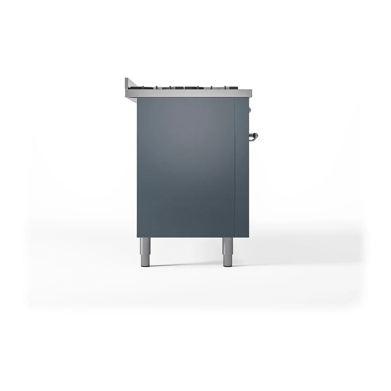ILVE Nostalgie II 60" Dual Fuel Freestanding Range in Blue Grey with Chrome Trim, UP60FQNMPBGC