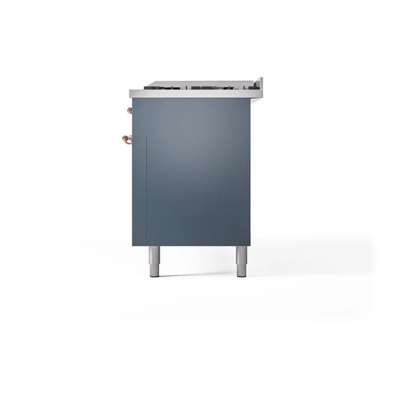 ILVE Nostalgie II 60" Dual Fuel Freestanding Range in Blue Grey with Copper Trim, UP60FQNMPBGP