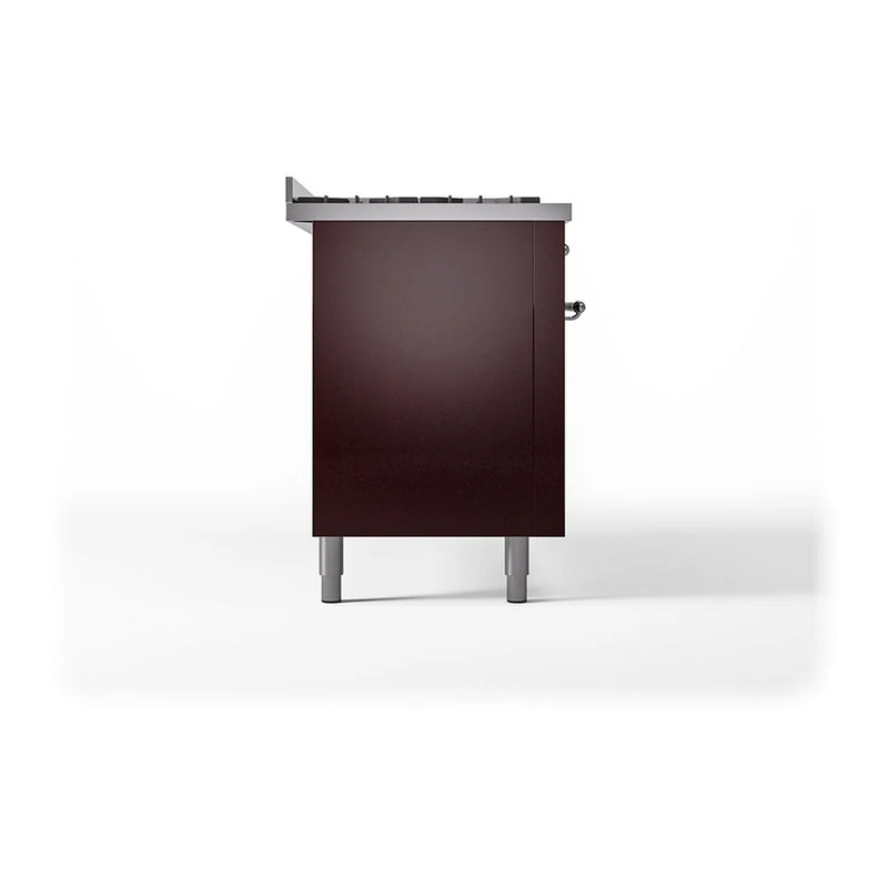 ILVE Nostalgie II 60" Dual Fuel Freestanding Range in Burgundy with Chrome Trim, UP60FQNMPBUC