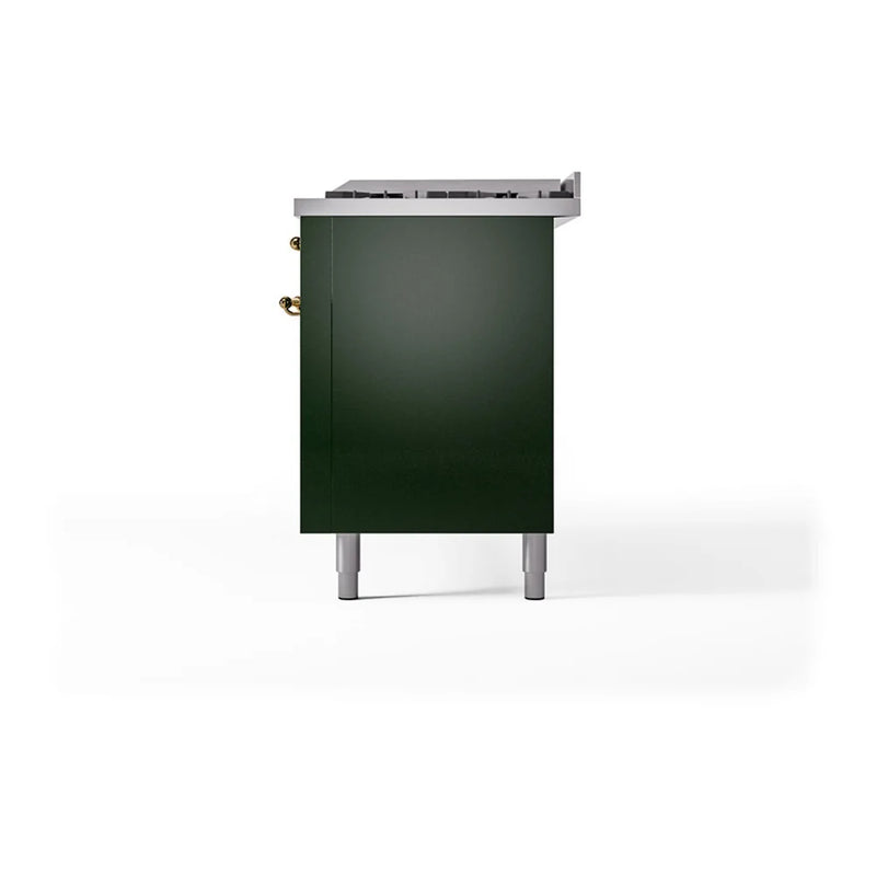 ILVE Nostalgie II 60" Dual Fuel Freestanding Range in Emerald Green with Brass Trim, UP60FQNMPEGG