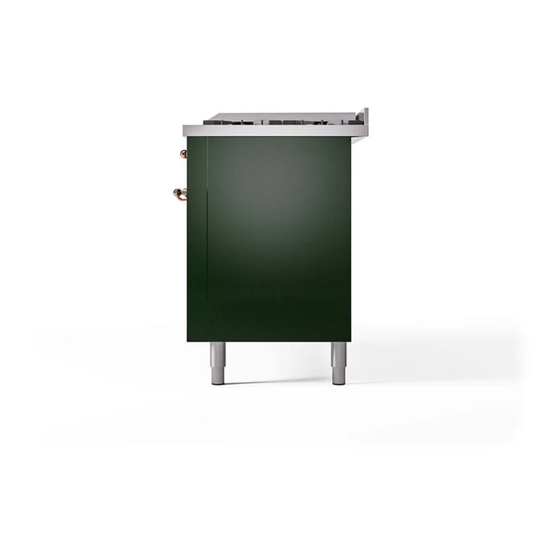 ILVE Nostalgie II 60" Dual Fuel Freestanding Range in Emerald Green with Copper Trim, UP60FQNMPEGPLP