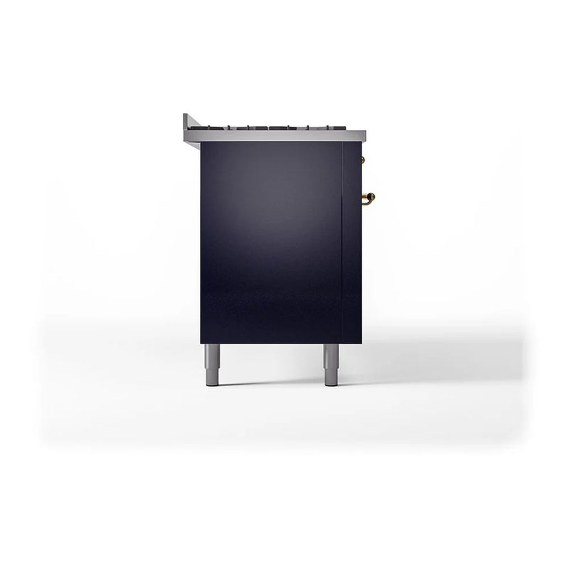 ILVE Nostalgie II 60" Dual Fuel Freestanding Range in Midnight Blue with Brass Trim, UP60FQNMPMBG