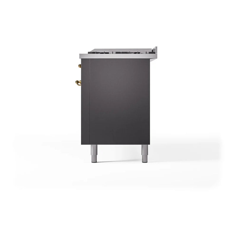 ILVE Nostalgie II 60" Dual Fuel Freestanding Range in Graphite Matte with Brass Trim, UP60FQNMPMGGLP