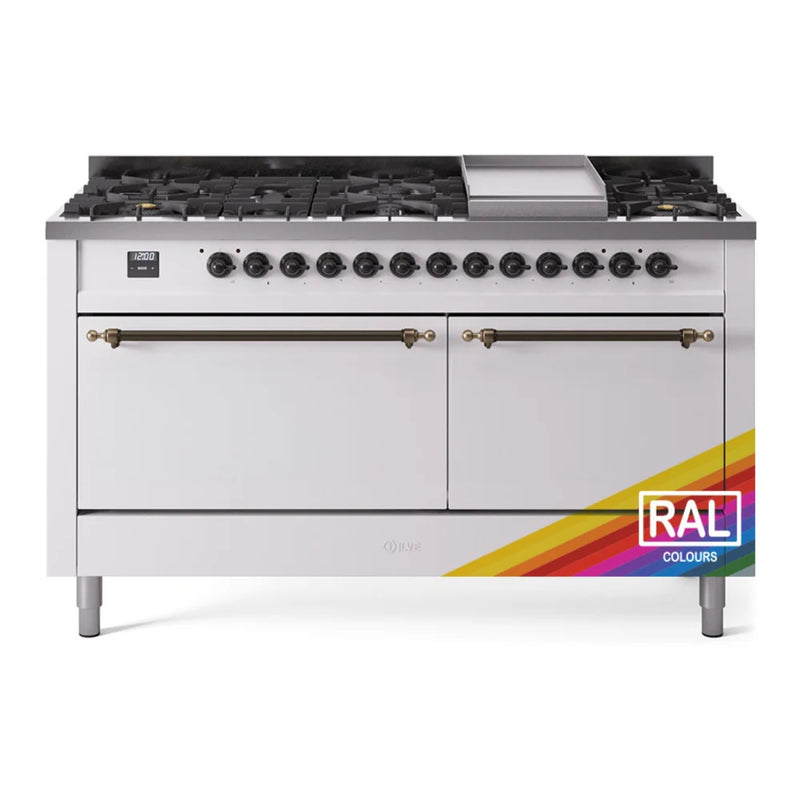 ILVE Nostalgie II 60" Dual Fuel Freestanding Range in RAL Color with Burnished Trim, UP60FQNMPRAB