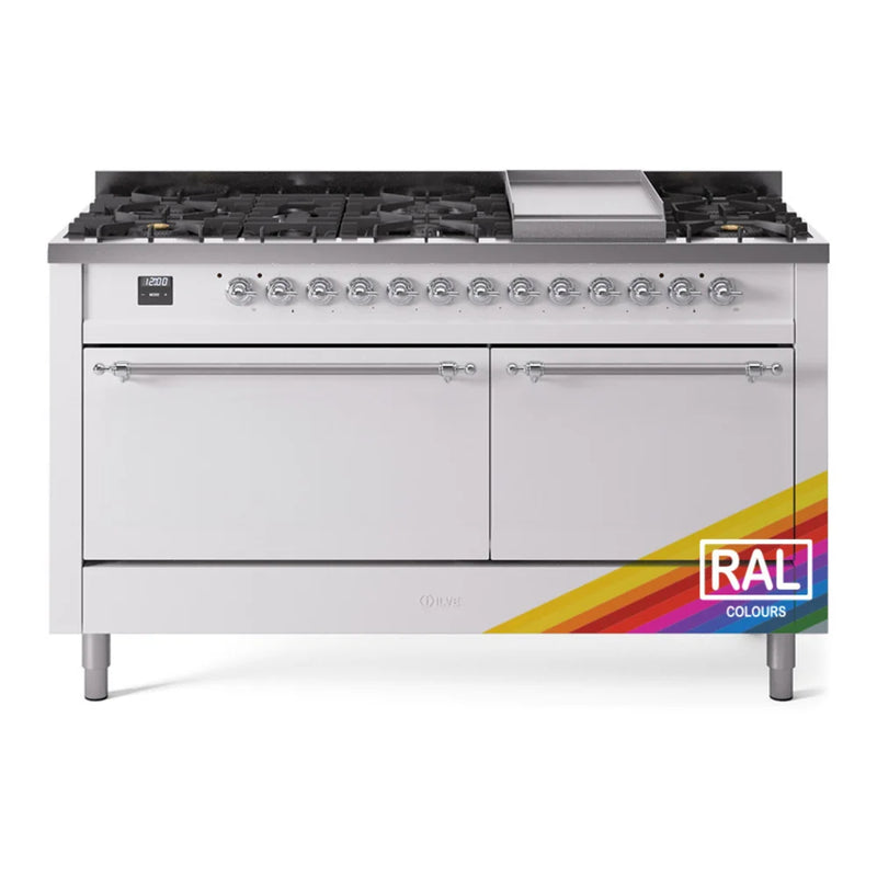 ILVE Nostalgie II 60" Dual Fuel Freestanding Range in RAL Color with Chrome Trim, UP60FQNMPRACLP