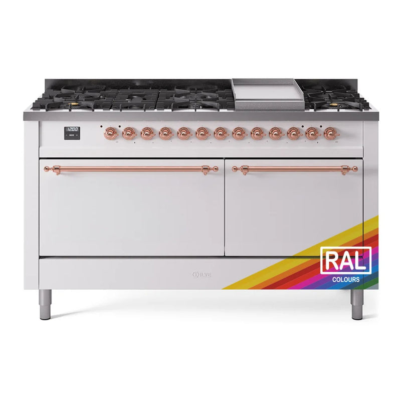 ILVE Nostalgie II 60" Dual Fuel Freestanding Range in RAL Color with Copper Trim, UP60FQNMPRAPLP